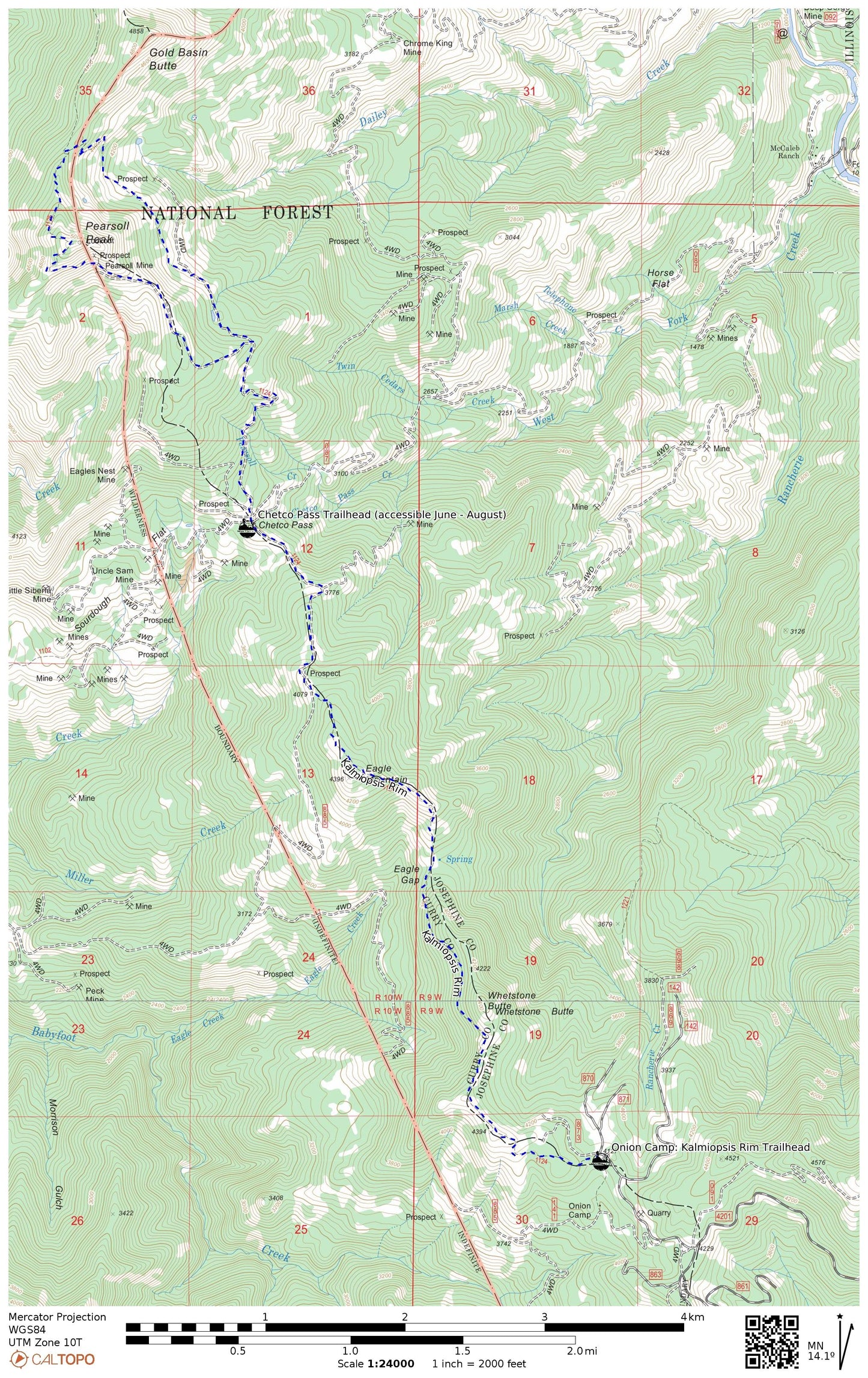 11x17 Kalmiopsis Rim Trail from Onion Camp to Pearsoll Peak, Geo-Referenced PDF